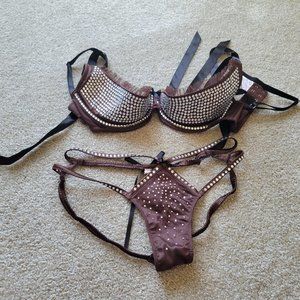 Victoria's Secret Rhinestone Bra and Panty Set, Brown